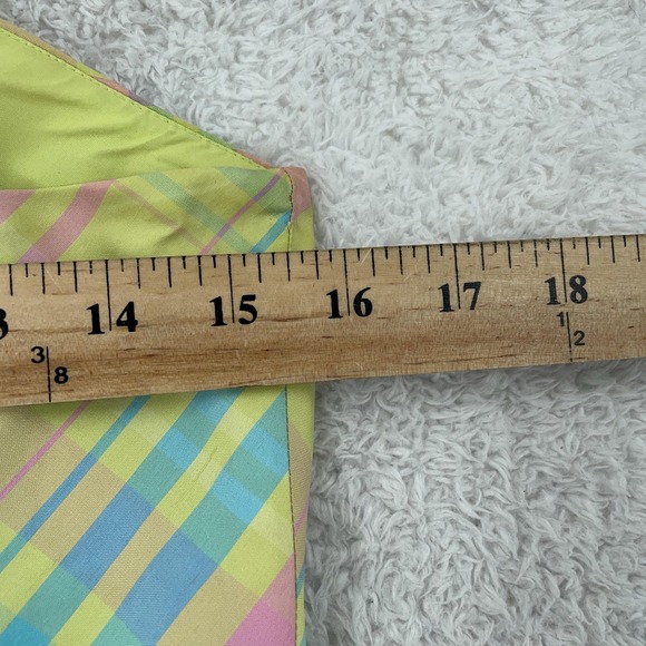 Lilly Pulitzer Silk Strapless Dress Women's 8‎ Pastel Plaid Green Pink A-Line - Picture 6 of 9